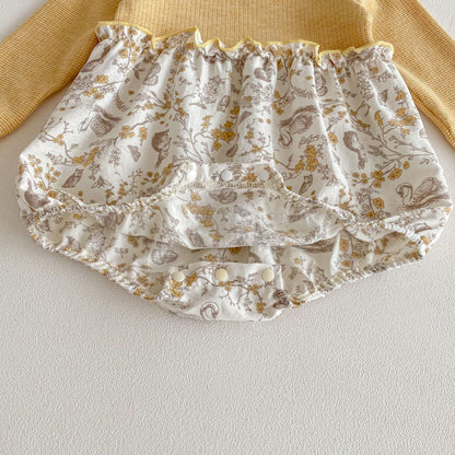 Ribbed Floral Animal Jumpsuit 花柄 リブ 切り替え ロンパース【mh0012100】