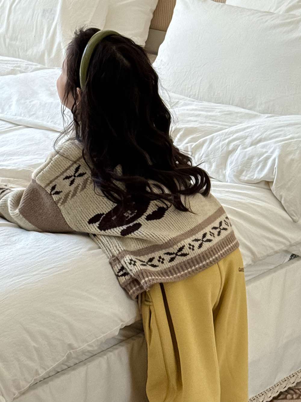 長袖ニットカーディガン ベアくま刺繍 厚手ヘビーウェイト【mh0011459】