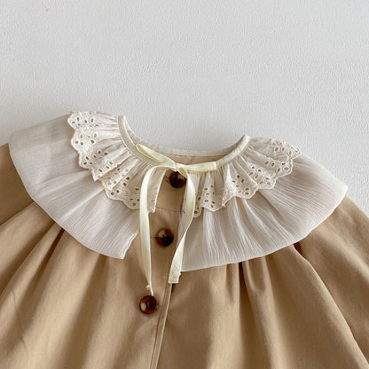 Gabardina de manga larga con cuello de pétalos y estampado floral [mh0012090]