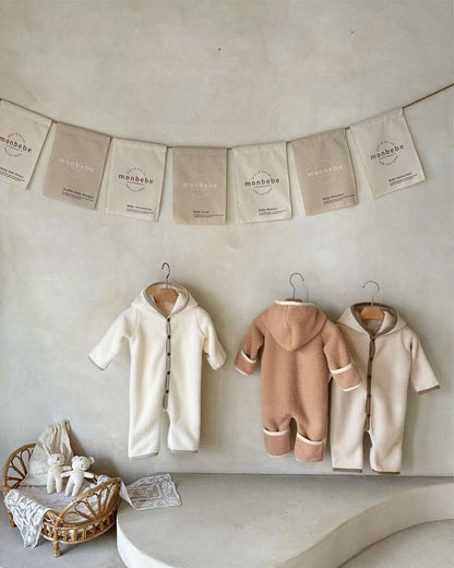 長袖もこもこフーディロンパース | フード付きボア | 防寒アウタージャンプスーツ【mh0011497】