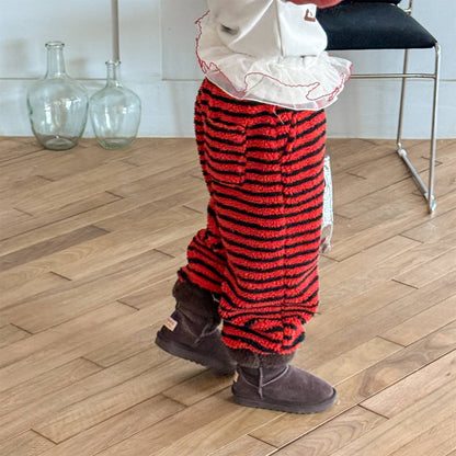 -ロングパンツ シープボア ボーダー柄 もこもこボア 長ズボン【mh0011400】 - mamahalo shop - ロングパンツ・スウェットパンツ -  べビー服 - 子供服 - 男の子 - 女の子