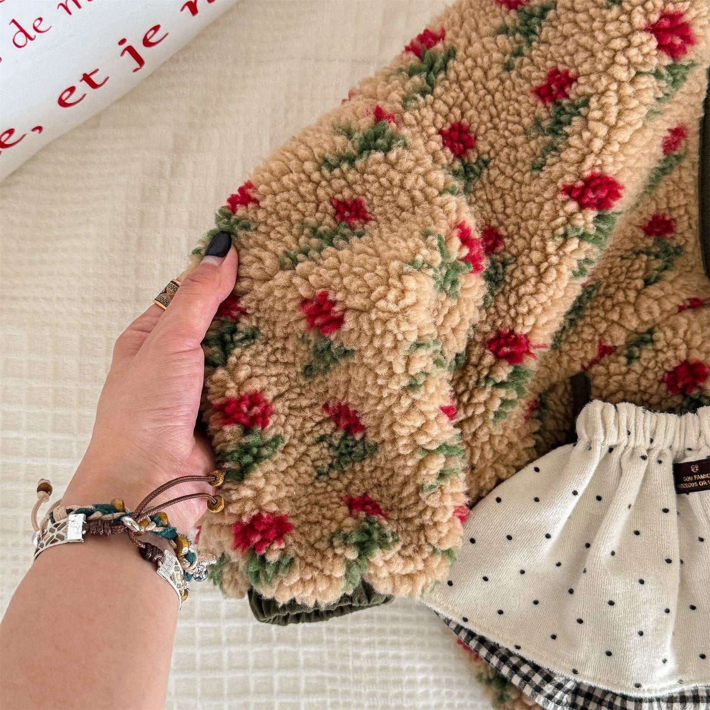 シープボアコート 花柄 フリースジャケット もこもこアウター 厚手防寒【mh0011436】