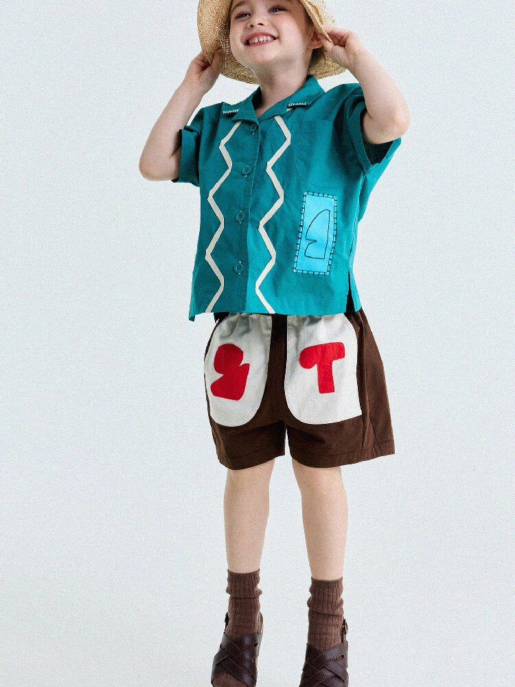 Retro Color-Blocking Short-Sleeved Cotton Shirt レトロ 半袖シャツ【mh0013207】