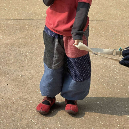 -パッチワークロングパンツ デニム調 キルティング 中綿入り【mh0011424】 - mamahalo shop - ロングパンツ・スウェットパンツ -  べビー服 - 子供服 - 男の子 - 女の子