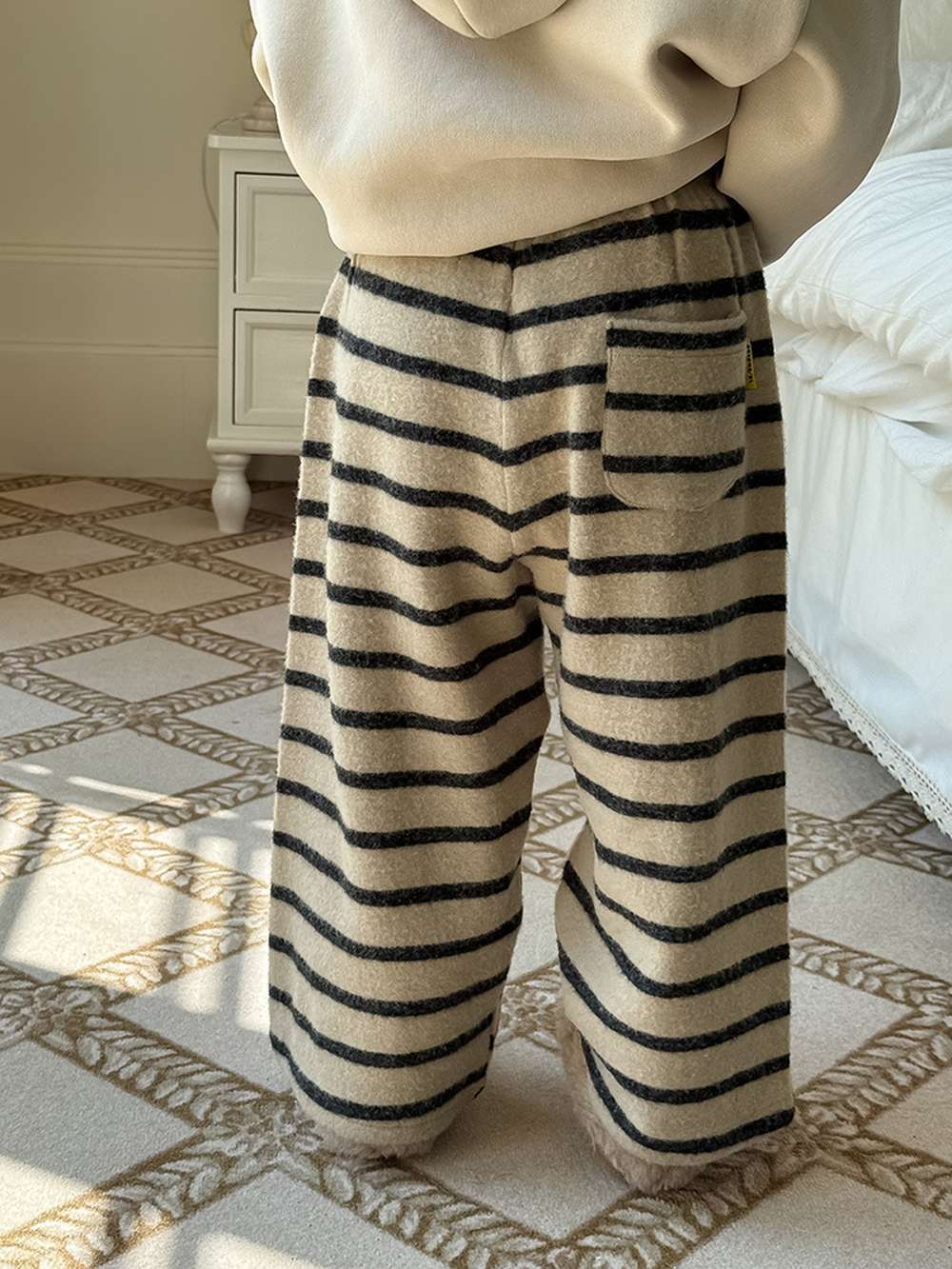 ロングボアパンツ もこもこ ボーダー スウェットパンツ【mh0011465】