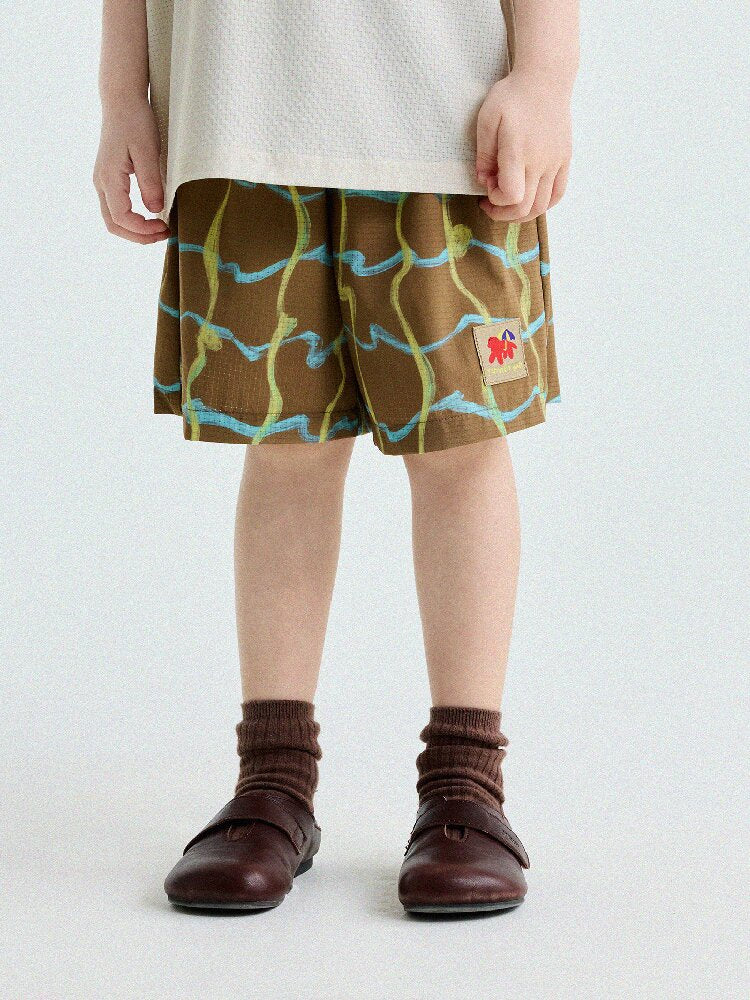 Abstract Line Quick-Dry Shorts ワッペン ハーフパンツ【mh0013197】