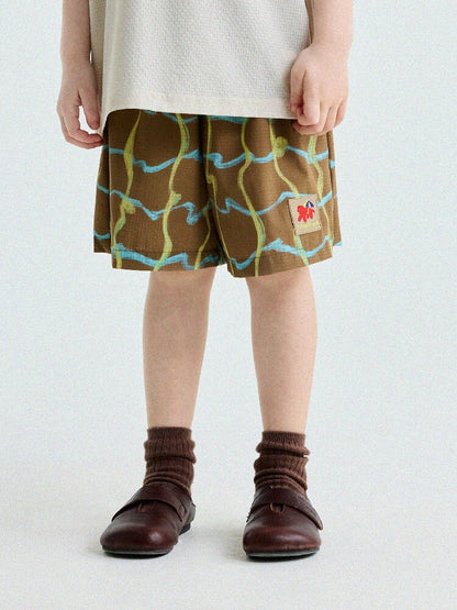 Abstract Line Quick-Dry Shorts ワッペン ハーフパンツ【mh0013197】