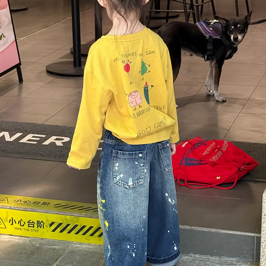 -落書き風キャラクターTシャツ ロゴ入りバックプリント長袖Tシャツ【mh0011065】 - mamahalo shop - 長袖Tシャツ -  べビー服 - 子供服 - 男の子 - 女の子