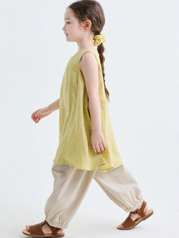 Gingham Plaid Linen Sundress チェック ノースリーブワンピース【mh0013186】