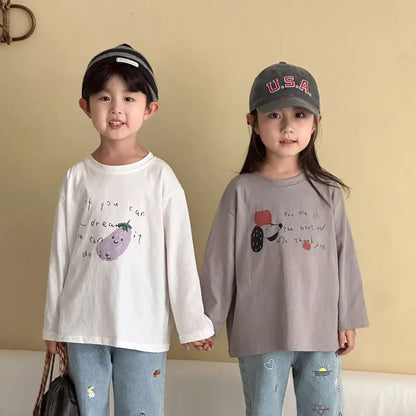 -手描き風イラスト長袖Tシャツ【mh0011229】 - mamahalo shop - 長袖Tシャツ -  べビー服 - 子供服 - 男の子 - 女の子