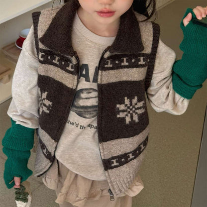 ニットベスト ジップアップ ノルディック柄 ノースリーブ トップス【mh0011429】