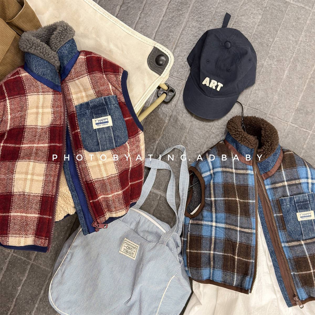 -チェック柄ベスト 裏ボア デニムポケット 中綿入り アウター【mh0011418】 - mamahalo shop - ベスト -  べビー服 - 子供服 - 男の子 - 女の子