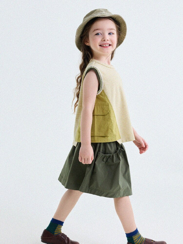 Striped Cargo Vest Cotton T-shirt Camiseta sin mangas de rayas【mh0013203】