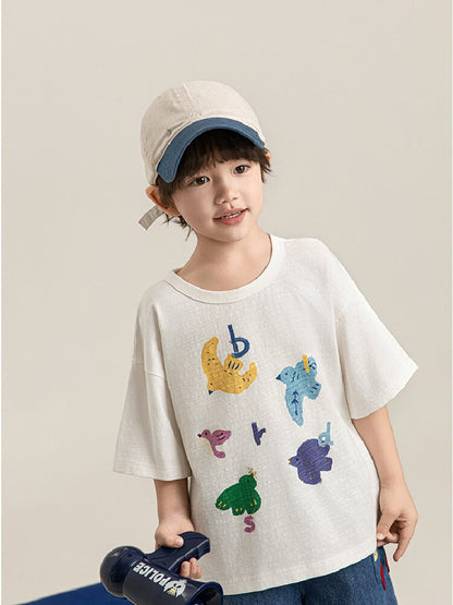 Bird Print Cotton Tee & Wide Shorts 小鳥プリント 半袖Tシャツ ショートパンツ【mh0012729】