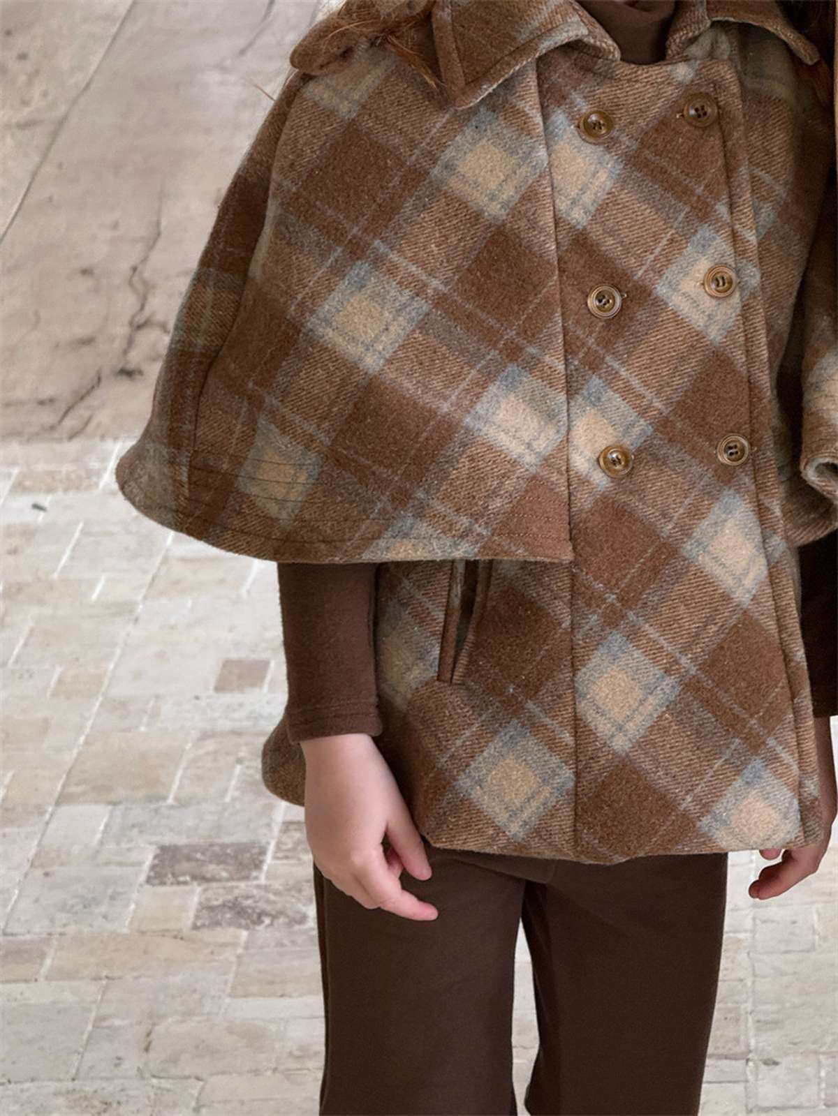 チェック柄ケープ マント風コート ウール調アウター 厚手防寒【mh0011445】