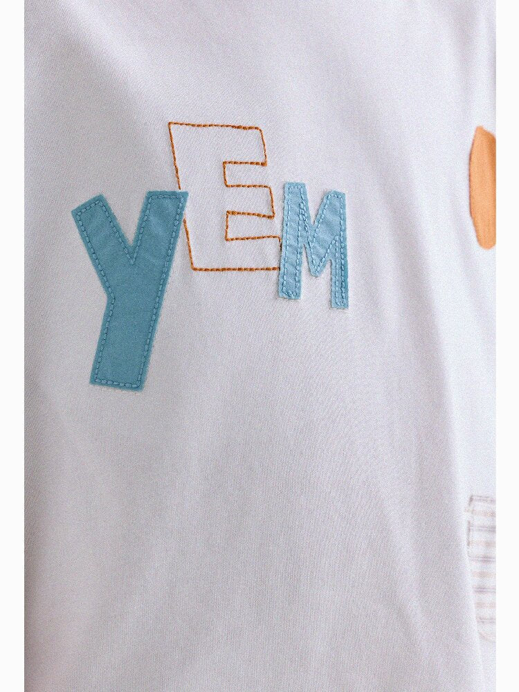 Camiseta de Manga Corta con Letras Aplicadas 【mh0013192】