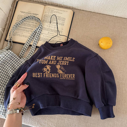 -長袖スウェットトレーナー 裏起毛 プリントロゴ入り カジュアルトップス【mh0011399】 - mamahalo shop - トレーナー・フーディ -  べビー服 - 子供服 - 男の子 - 女の子