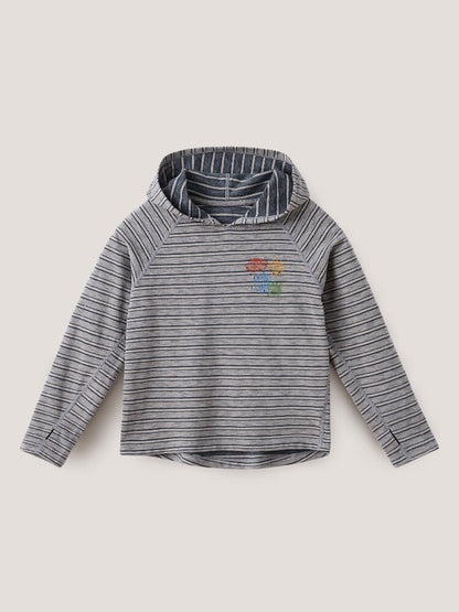 ボーダー柄フード付き長袖Tシャツ（グレー）平置き・正面