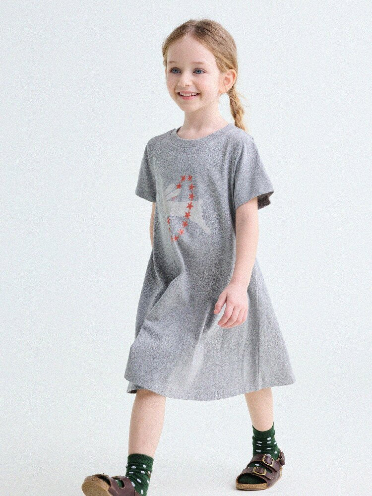 Rabbit Print A-line T-shirt Dress Aライン 半袖ワンピース【mh0013189】