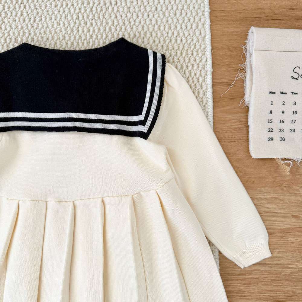 長袖ニットワンピース セーラー襟 プリーツスカート ベビー服【mh0011512】