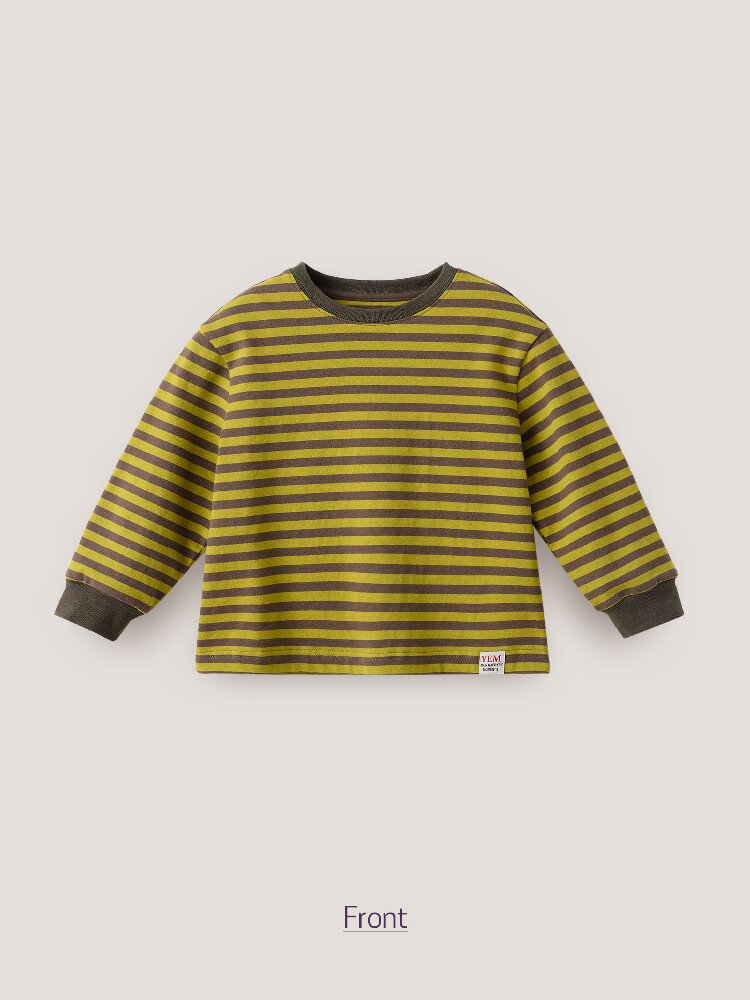 キッズ ジュニア ボーダー柄 チェーン刺繍 長袖Tシャツ【mh0014264】