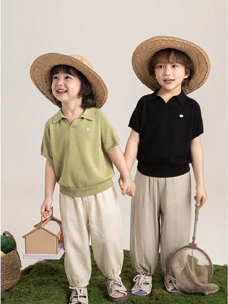 Simple Knit Polo Shirt Short Sleeve サマーニット Vネック ポロシャツ【mh0012737】