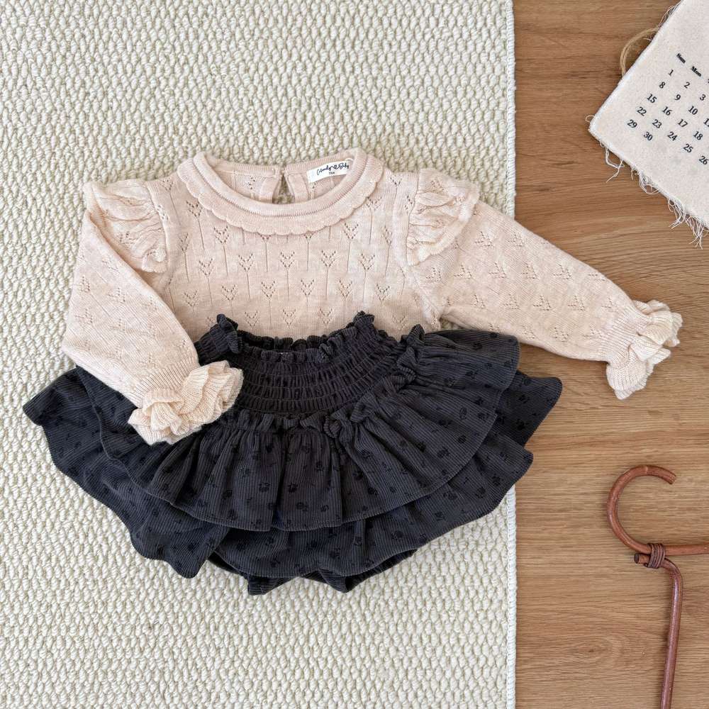 長袖ニット フリル襟 フリル袖 透かし編み ベビーセーター【mh0011507】