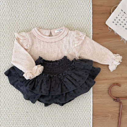 長袖ニット フリル襟 フリル袖 透かし編み ベビーセーター【mh0011507】