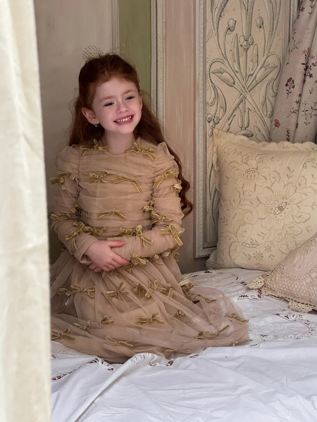 -ベロアリボンチュールロングドレスワンピース【mh0011210】 - mamahalo shop - 長袖ワンピース -  べビー服 - 子供服 - 男の子 - 女の子