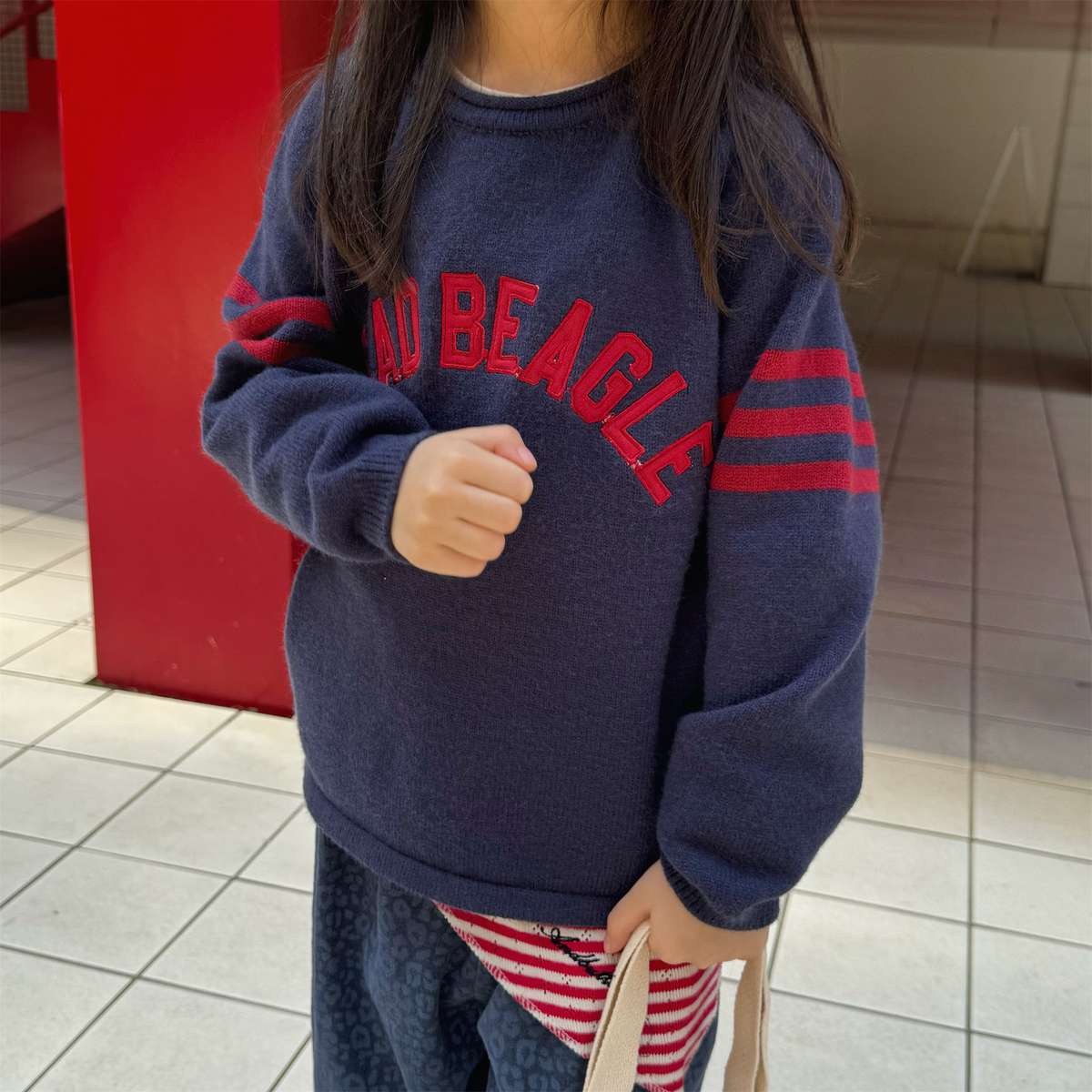 -長袖セーター ニット素材 ラグラン袖 刺繡ロゴ トップス【mh0011422】 - mamahalo shop - ニット・セーター -  べビー服 - 子供服 - 男の子 - 女の子