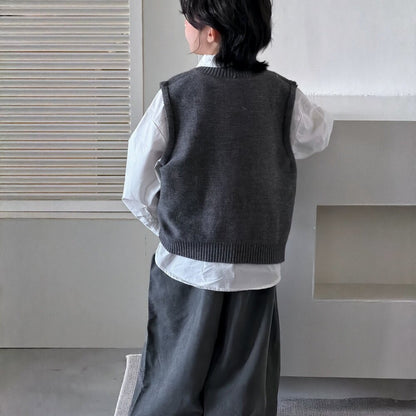 Camisa de manga larga con corbata, chaleco de punto con parche y pantalón ancho para niños y jóvenes 【mh0014435】