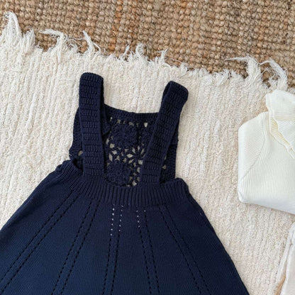 ノースリーブクロシェワンピース/長袖フリルニット リブセーター ドレス【mh0011516】