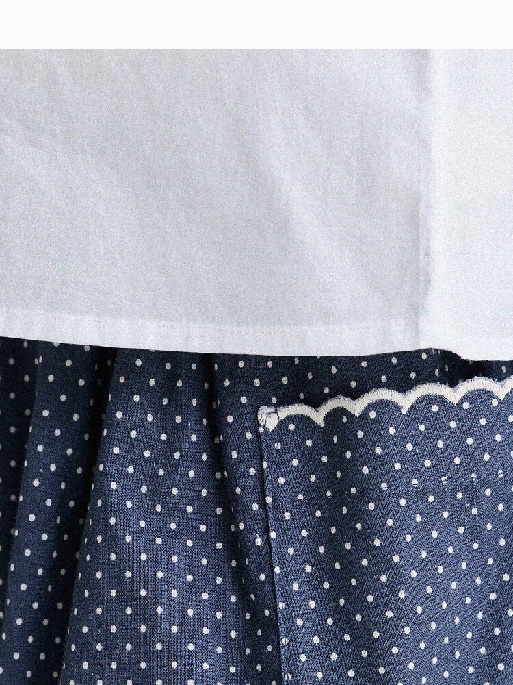 Embroidered Blouse and Polka Dot Pants スカラップ ドット柄 ブラウス ロングパンツ【mh0013194】