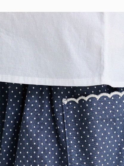 Embroidered Blouse and Polka Dot Pants スカラップ ドット柄 ブラウス ロングパンツ【mh0013194】