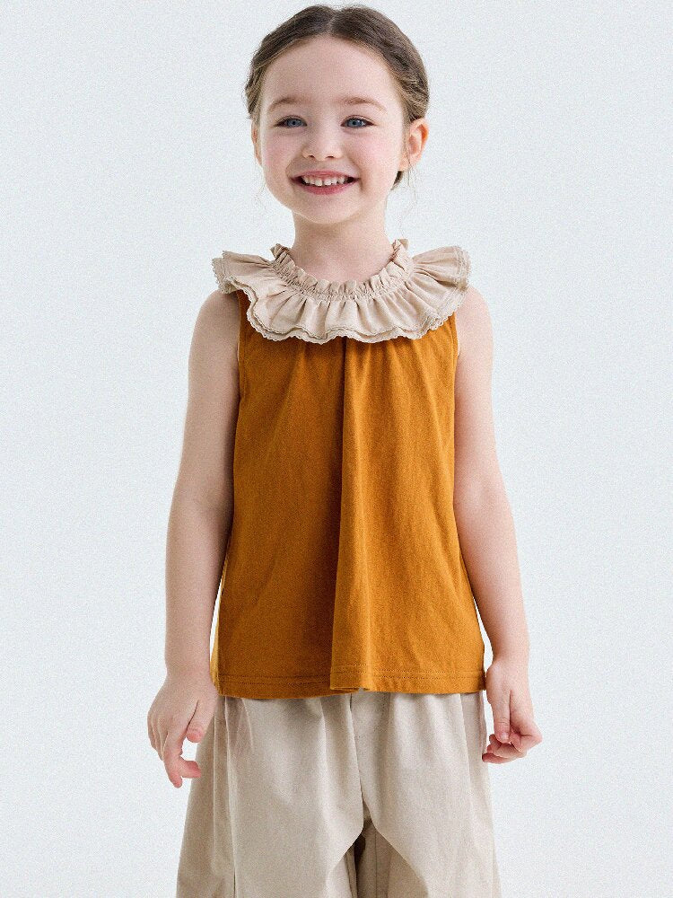 Ruffle Collar Cotton Vest フリルカラー ノースリーブブラウス【mh0013202】