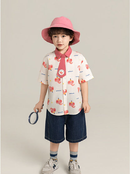Elephant Whale Shirt ネクタイ付 アニマル 半袖シャツ【mh0012735】