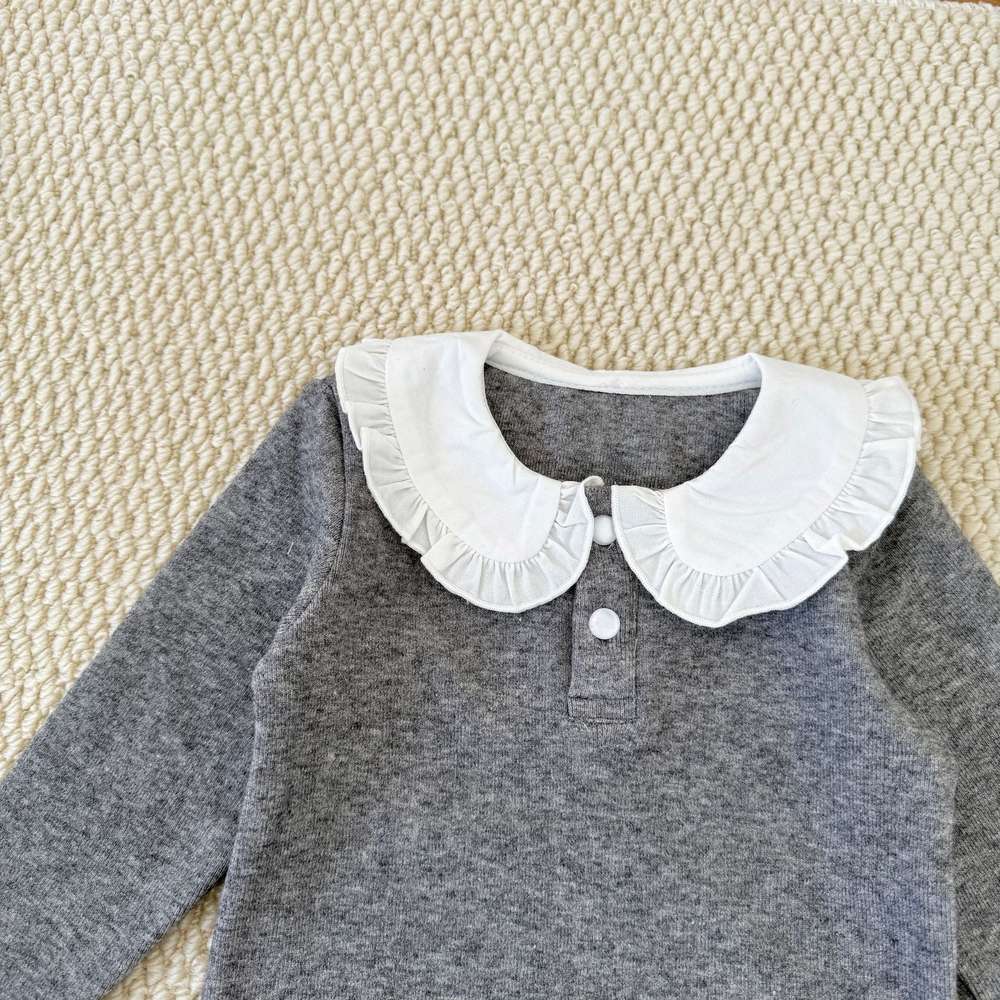 長袖Tシャツ フリル襟 フライス 裏起毛 リブTシャツ【mh0011508】