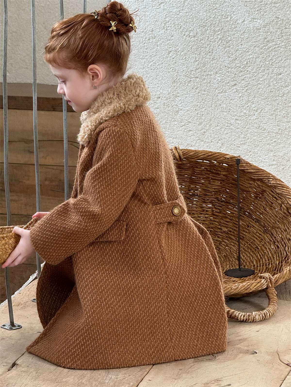 -ミドル丈コート ファーカラー プレッピーツイード風アウター【mh0011441】 - mamahalo shop - ショートコート・ジャケット・ジャンパー -  べビー服 - 子供服 - 男の子 - 女の子