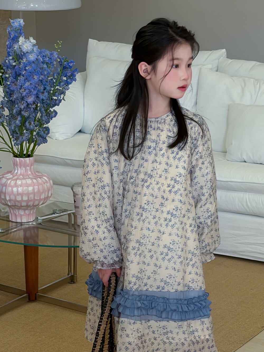 Spliced Lace Puff Sleeve Dress レース切替パフスリーブワンピース【mh0012104】