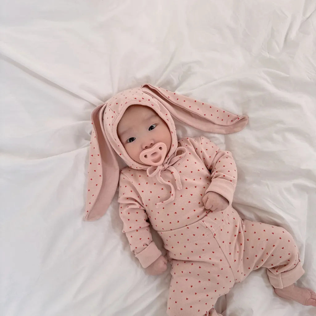 -ハートプリントトップス+レギンスセット うさ耳帽子 3点セット【mh0011177】 - mamahalo shop - 長袖セットアップ -  べビー服 - 子供服 - 男の子 - 女の子