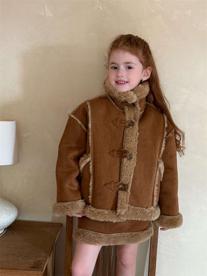 ムートン風ジャケット/ボアミニスカート トグルボタン【mh0011449】