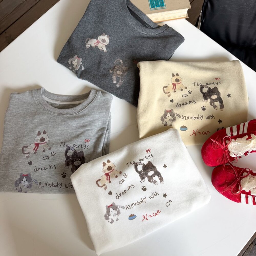キッズ ジュニア キャットプリント 長袖Tシャツ【mh0014430】