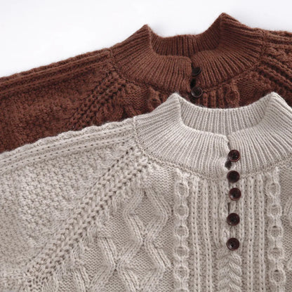 -ボタン付きケーブル編みニットセーター【mh0011087】 - mamahalo shop - ニット・セーター -  べビー服 - 子供服 - 男の子 - 女の子