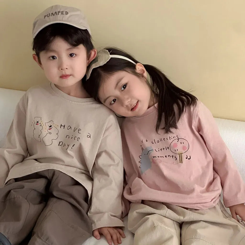 -手描き風イラスト長袖Tシャツ【mh0011229】 - mamahalo shop - 長袖Tシャツ -  べビー服 - 子供服 - 男の子 - 女の子