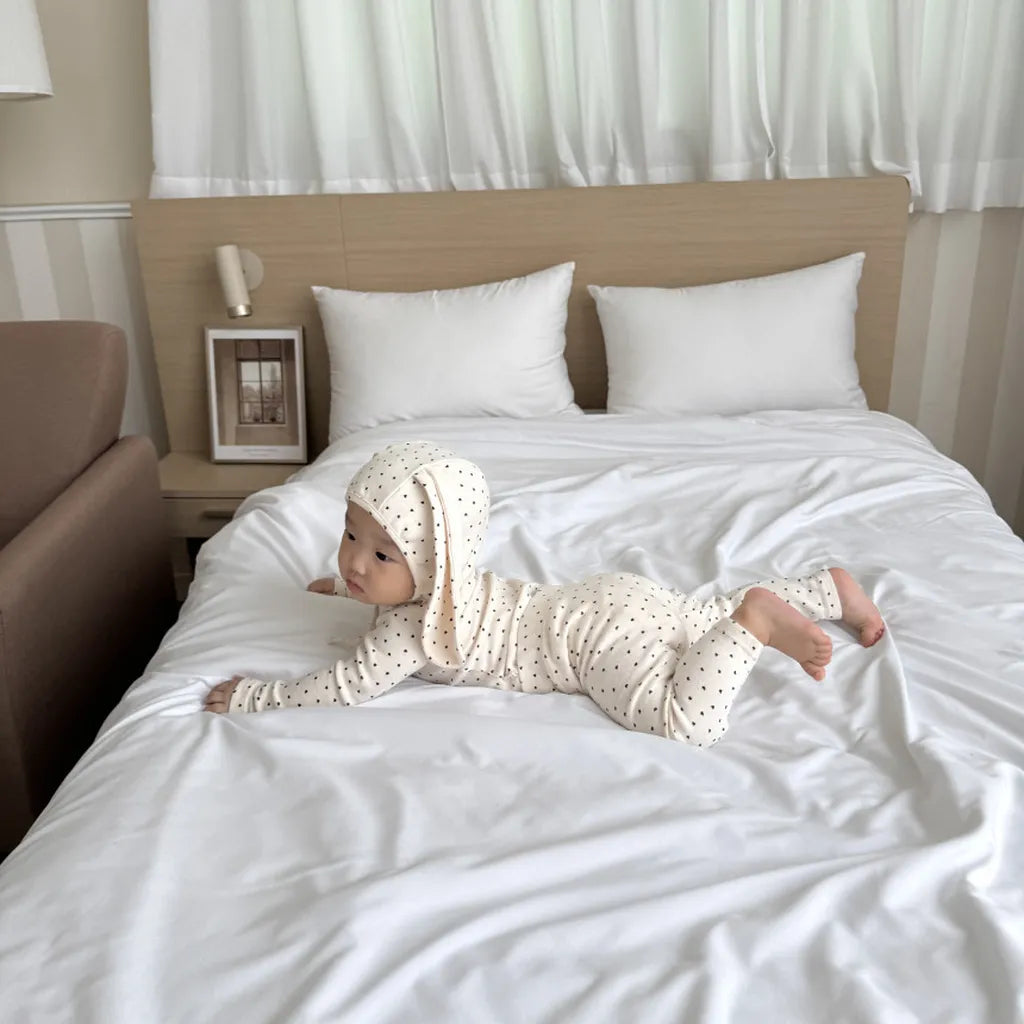 -ハートプリントトップス+レギンスセット うさ耳帽子 3点セット【mh0011177】 - mamahalo shop - 長袖セットアップ -  べビー服 - 子供服 - 男の子 - 女の子