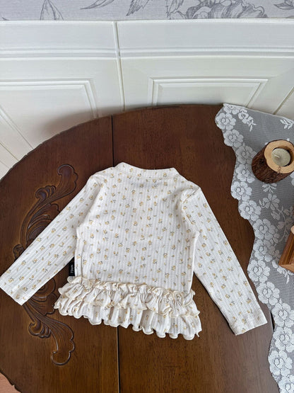 Floral Print Knitted T-Shirt 花柄 ニット Tシャツ ドールカラー【mh0012159】