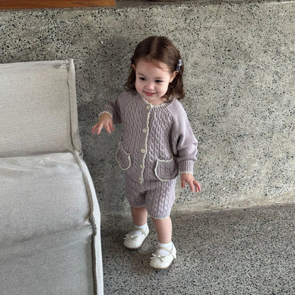 -ケーブルニットカーディガン+ショートパンツ 2点セット【mh0011169】 - mamahalo shop - 長袖セットアップ -  べビー服 - 子供服 - 男の子 - 女の子