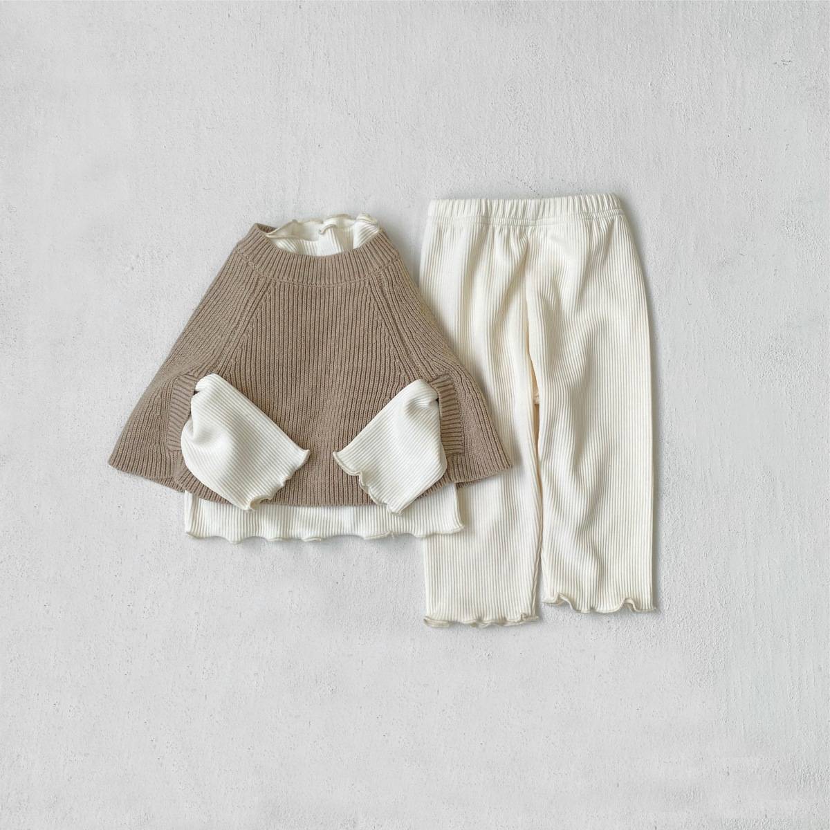 -ニットポンチョ マント リブ編み ハイネック 袖穴付き アウター【mh0011370】 - mamahalo shop - カーディガン・パーカー -  べビー服 - 子供服 - 男の子 - 女の子