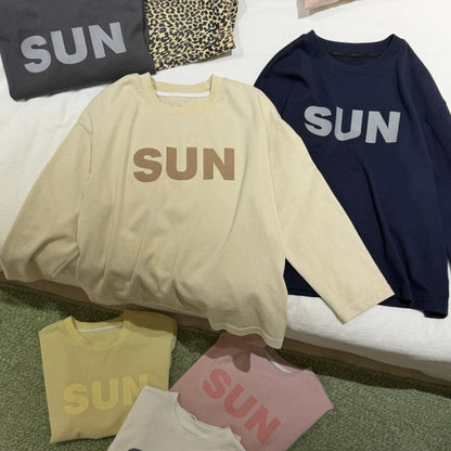 キッズ ジュニア 英字ロゴ プリント クルーネック 長袖Tシャツ【mh0014421】