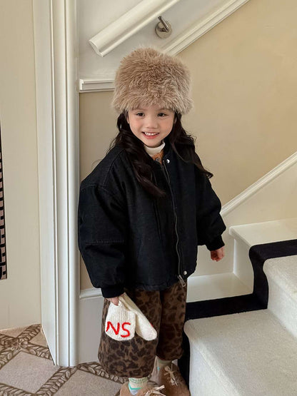 長袖デニムブルゾンジャケット | 中綿入り裏地付き | リブ袖 | 厚手冬アウター【mh0011469】